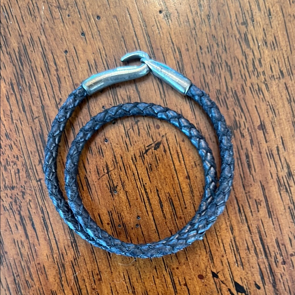 Black Braided Leather Bracelet with Silver Clasp